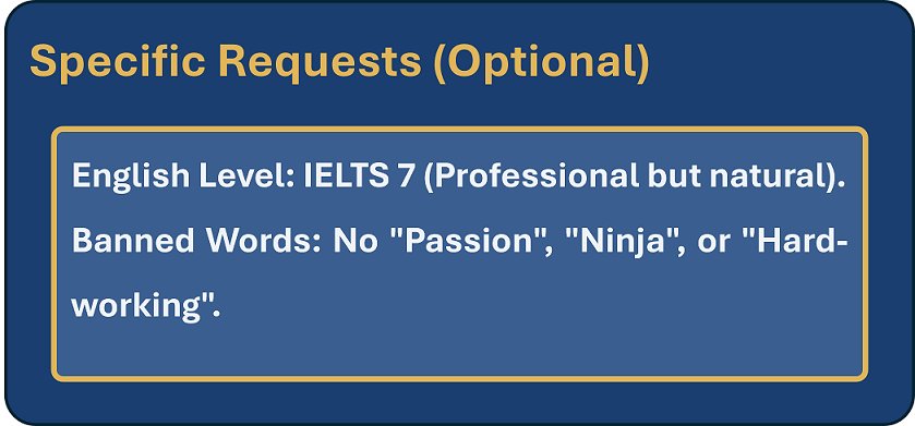 Custom Request for Tailoring Resume